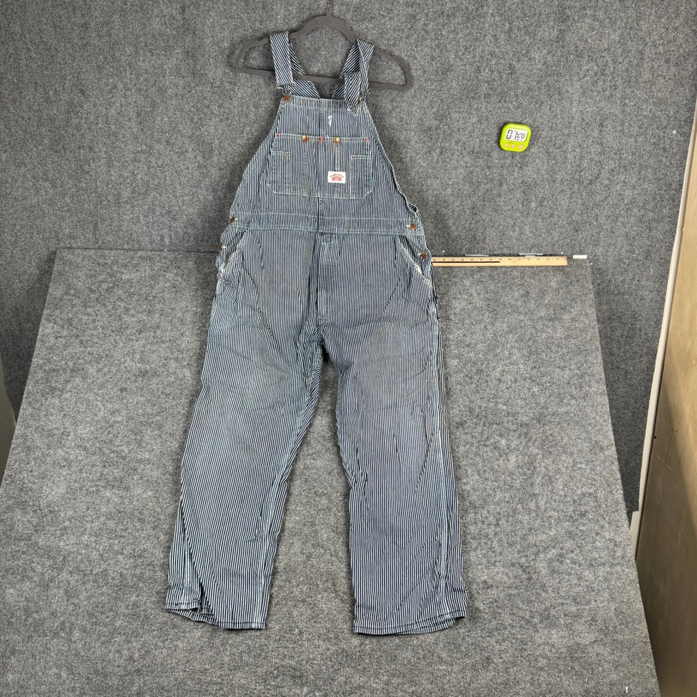 Round House Overalls Mens Size 42 Blue Hickory Stripe Cotton Workwear USA Made
